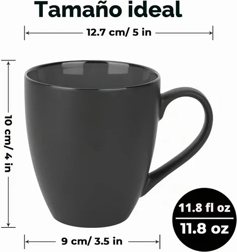 Vista 6 de MIAMIO - Juego de 6 tazas de café (12 onzas) - Colección Le Papillon (negro) Tazas de café de cerámica modernas para café, capuchino y té, aptas