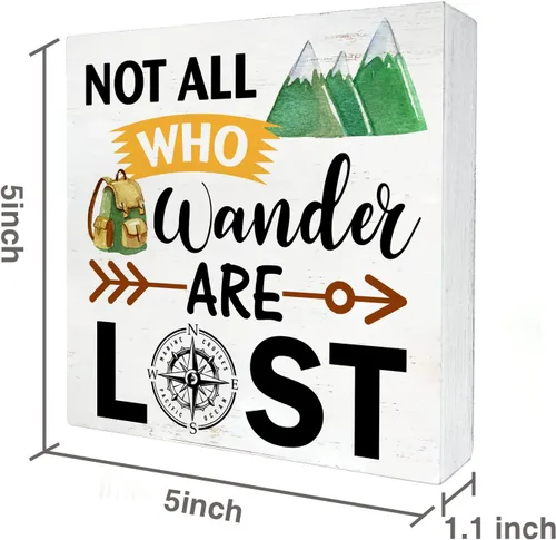 Vista 2 de Cartel rústico de madera con texto en inglés «Not All Who Wander are Lost Mountain» para decoración del hogar, caja de madera para campamento