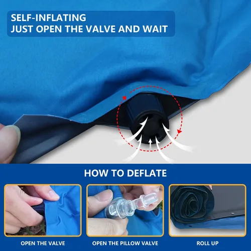 Vista 6 de WILD FUN Colchoneta de dormir para campamento, colchón de espuma viscoelástica con almohada, almohadilla de campamento autoinflable de 1.2 pulgadas