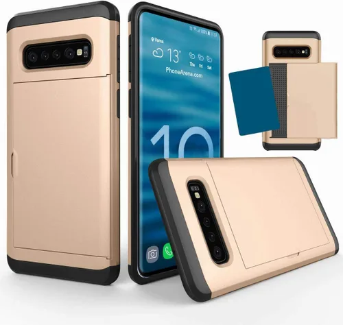 Vista 16 de Funda para Galaxy S10 Plus, ultrafina, a prueba de golpes, parte trasera dura, de silicona de doble capa, protector para tarjetas de crédito, ranura