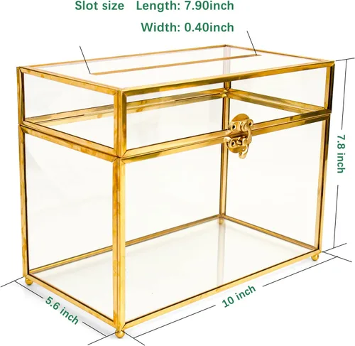 Vista 5 de YIMORENCE V Tarjetero de cristal dorado – Caja de sobres de boda con forma rectangular con ranura y pie, perfecto para recepción y centro de mesa