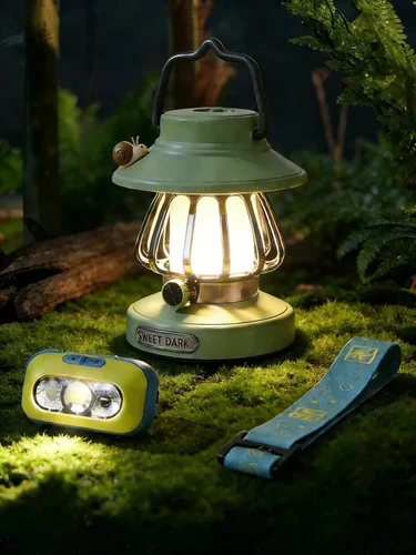 Vista 10 de Juego de luces de campamento para niños, linterna recargable y linterna frontal con sensor de movimiento con carga USB-C, luz nocturna regulable
