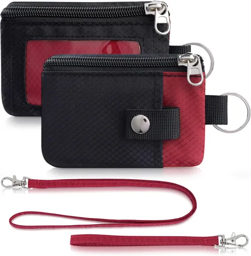 Vista 10 de Artpaxy Cartera minimalista para hombres y mujeres, llavero con bloqueo RFID, con cremallera, pequeña cartera con ventana de identificación, 2