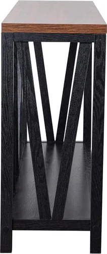 Vista 8 de Merrick Lane Erikson - Mesa de sofá - Diseño moderno de granja - Madera de ingeniería resistente a la deformación en negro - Parte superior de nogal