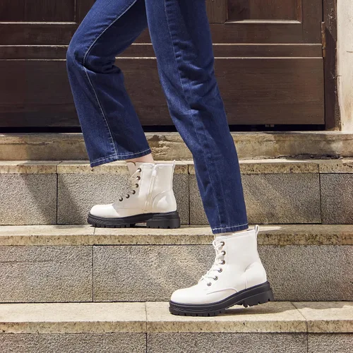 Vista 8 de DREAM PAIRS Botas de tobillo con cordones para mujer,Fuerte Blanco