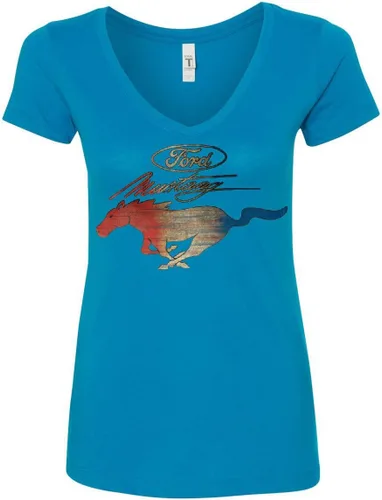 Vista 9 de Ford Mustang Logo Camiseta con cuello en V para mujer GT Shelby Cobra Boss 302 Muscle Tee