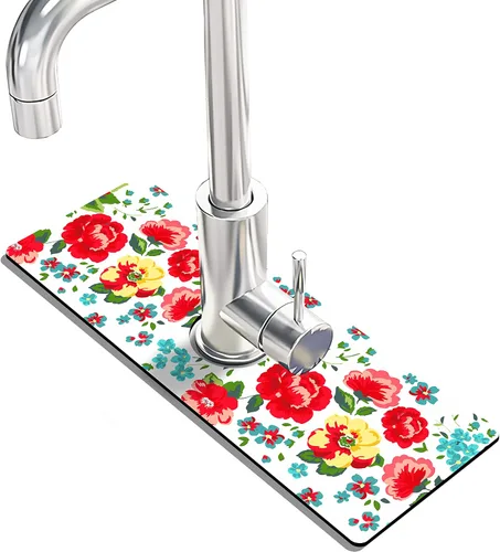 Vista 2 de Tapete protector contra salpicaduras para grifo de fregadero de cocina - 2 piezas, tapete súper absorbente de secado rápido, accesorios