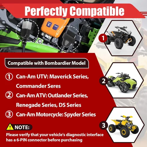 Vista 4 de 2 unids OBD2 adaptador 6pin a 16pin para BRP compatible con Bombardier Can-Am ELM327 Scanner Ready, Real-Time Engine Data Monitoring, Premium