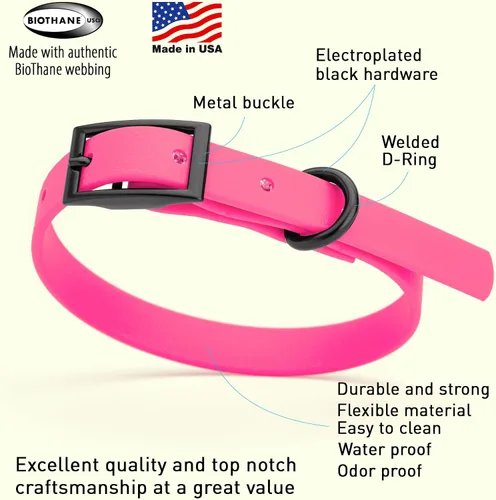 Vista 264 de Dogline Biothane - Collar impermeable para perro con hebilla de liberación rápida, resistente cincha de nailon recubierta con resistente y a prueba