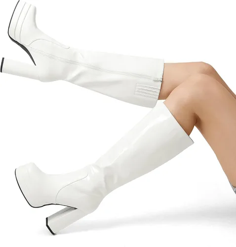 Vista 6 de DREAM PAIRS Botas altas hasta la rodilla con plataforma y tacón para mujer, botas Gogo largas y gruesas para otoño