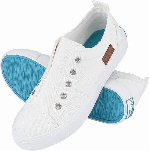 Vista 3 de JENN ARDOR Tenis de moda para mujer, bajos, hechos de tela sin cordones, fáciles de poner