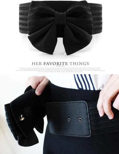 Vista 5 de YALEMEI - Cinturón de cintura elástico ancho con lazo para mujer, adorable accesorio de vestir, Negro