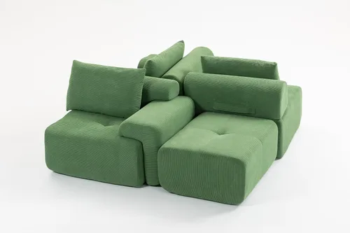 Vista 7 de L-Shaped Sectional Couches for Living Room with Memory Foam & Steel Frame - No Assembly Convertible Sofa Bed, Corduroy Fabric Compression Sofa Green