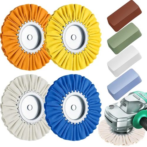 Vista 8 de Amylove Ruedas de Pulido Airway de 8 Pulgadas Kit de Pulido de Ruedas de Aluminio con Diámetro de Orificio de Eje de 5/8 Pulgadas, Compuesto