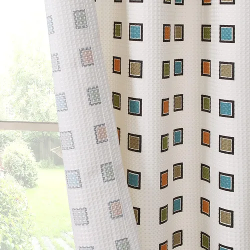 Vista 5 de [Usado] Infinity - Paneles geométricos de tela de poliéster de color marfil gruesos, estampados, cortinas cuadradas de color crema, 2 pares