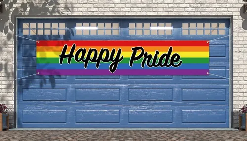 Vista 4 de Nepnuser Cartel de valla con texto en inglés «Happy Pride Fence Banner Rainbow LGBTQ+», cartel grande para decoración de jardín y patio delantero