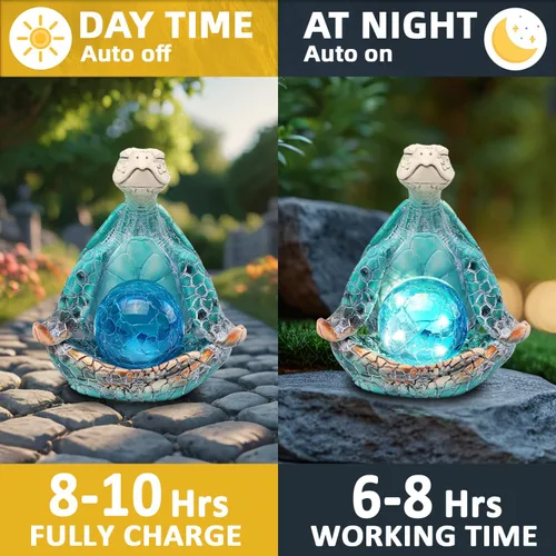 Vista 8 de Decoración solar de jardín de 6.3 pies, regalos de tortugas marinas para mujer Resin Yoga Sea Turtle Statue Coastal Decor for Outdoor Waterproof