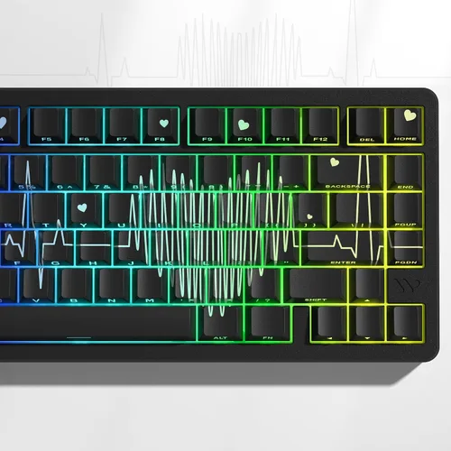 Vista 7 de Cherry Profile Custom Keycaps, juego de PBT con diseño de corazón, 130 piezas, color negro PBT Keycap Set with Dye Sublimation, Side Printed Key