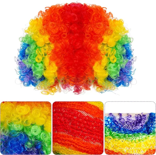 Vista 2 de Disfraz de payaso, peluca de arco iris, guantes de nariz roja con pajarita