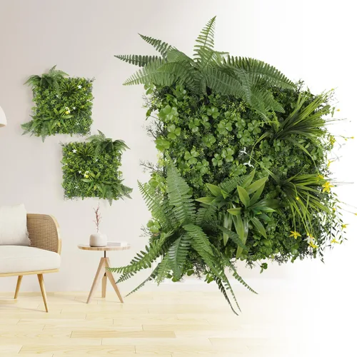 Vista 11 de E&K Panel de valla de plantas artificiales de 20 x 20 pulgadas, hojas sintéticas, césped, panel de privacidad para interiores y exteriores