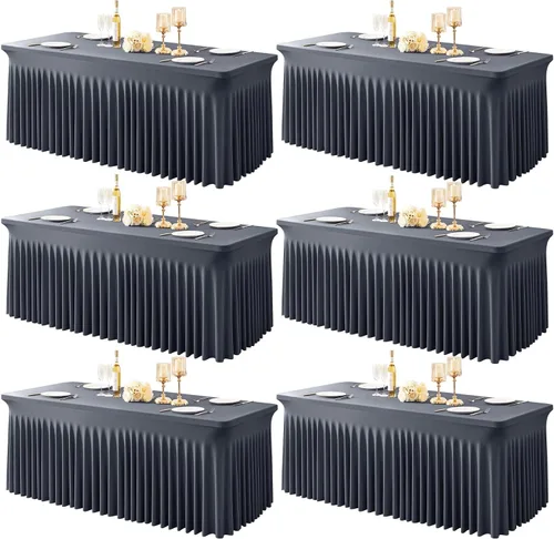 Vista 40 de Paquete de 1 manteles azul bebé para mesas rectangulares de 4 pies, cubiertas de mesa de spandex elástico de una pieza resistentes a las arrugas