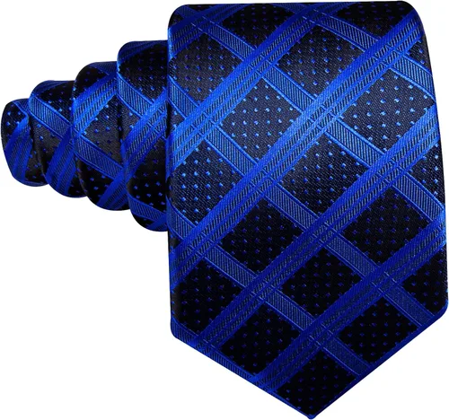 Vista 50 de Barry.Wang Juego de corbatas a cuadros para hombre con pañuelo gemelos de rayas clásicas