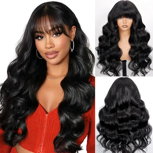 Vista 9 de Straight Human Hair Wigs with Bangs 180% Density 2x4 Lace Front Wigs with Bangs Closure Wear and Go Glueless Wigs 100% Brazilian Virgin Human Hair