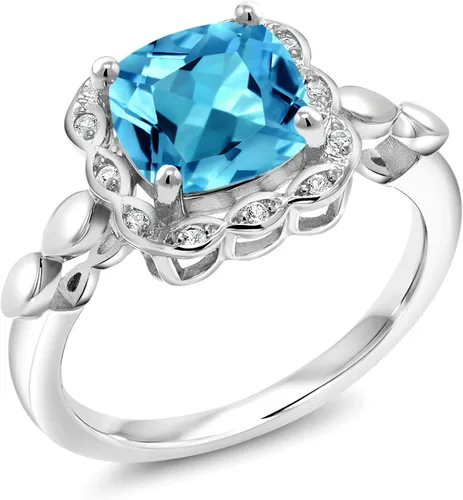 Vista 83 de Gem Stone King Anillo de compromiso de plata de ley 925 de 0.315 in con piedra natal y zafiro blanco creado Anillo de compromiso de boda