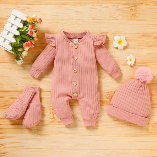 Vista 2 de GRNSHTS Conjunto de ropa para bebé recién nacida, mameluco con estampado de letras, sombrero+diadema para llegar a casa
