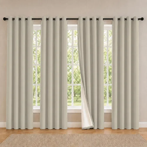 Vista 102 de 2 paneles de cortinas 100% opacas, de peso medio, con aislamiento térmico y ojales para dormitorio, sala de estar, tratamiento de ventana