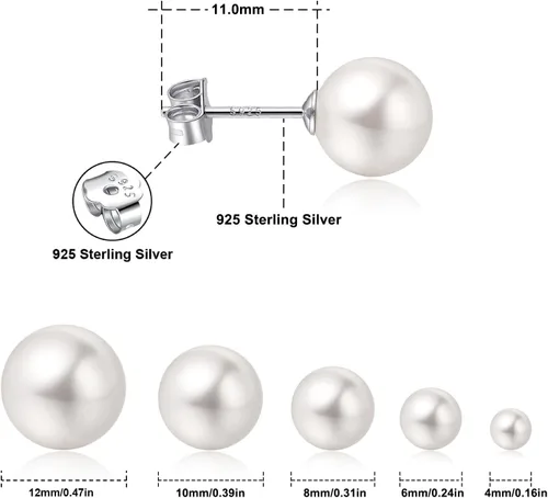 Vista 2 de Aretes de plata de ley chapados en oro blanco de 18 quilates con perlas de imitación para mujer, aretes de boda de perlas blancas, joyería