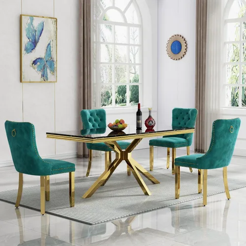 Vista 28 de HomVent - Juego de mesa de comedor de mármol sintético de 68 pulgadas con 4 sillas de terciopelo para cocina Modern Rectangular Faux Marble