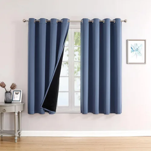 Vista 63 de ChrisDowa Cortinas 100% opacas de 63 pulgadas de largo para dormitorio con forro negro, 2 capas gruesas totalmente opacas con aislamiento térmico