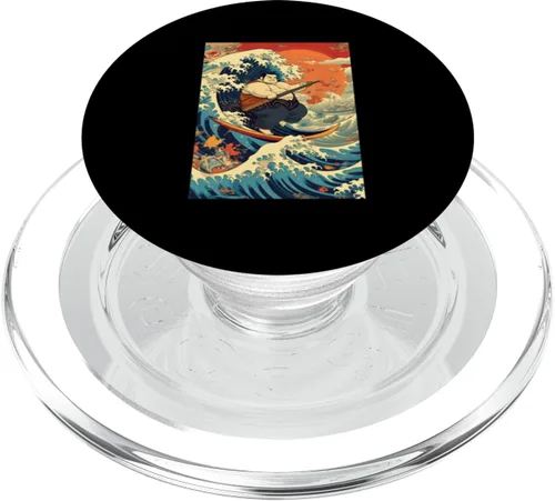 Vista 7 de Funny Surfing Sumo Wrestler on Kanagawa Great Wave PopSockets Adhesive PopGrip