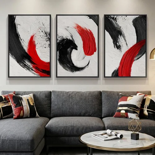 Vista 17 de Arte de pared abstracto moderno enmarcado en blanco y negro, 3 piezas de impresiones en lienzo pinturas obras de arte para paredes, cuadros Negro