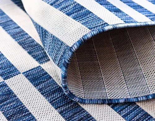 Vista 5 de Unique Loom Outdoor Striped Collection - Alfombra a rayas (4' 1" x 6' 1" Rectángulo, azul/marfil)