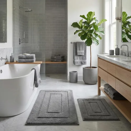 Vista 18 de GRANNY SAYS Juego de 2 alfombras de baño suaves para baño, alfombras de baño antideslizantes y lavables, alfombras de baño absorbentes para bañera