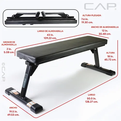 Vista 9 de CAP Barbell Strength - Banco plano plegable de alta calidad, color negro (FMIS-CS103F)