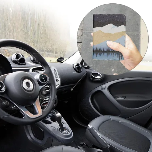 Vista 4 de kwmobile Soporte de registro y seguro - Soporte para documentos de coche y tarjetas - Cuero PU con diseño - Blanco/Negro