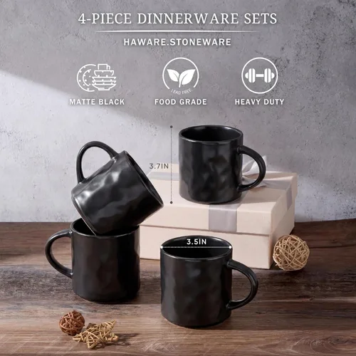 Vista 2 de HaWare Juego de 4 tazas de café de 14 onzas, tazas de café de gres con asa, taza de café con leche para hombre, mujer, papá, mamá, tazas de té