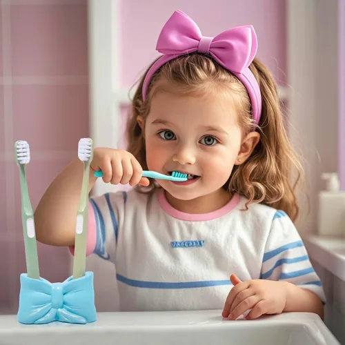 Vista 4 de Hodao Bowtie - Soporte para cepillos de dientes y bolígrafos para niños, bonito soporte de almacenamiento multifuncional de resina, organizador