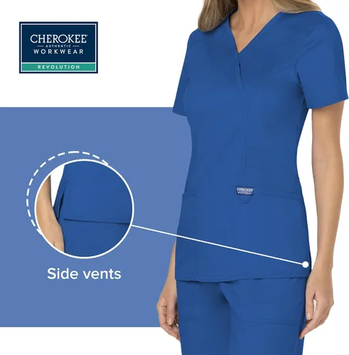 Vista 5 de Workwear Revolution WW610 - Ropa quirúrgica con estilo cruzado falso para mujer, elástica, suave y de fácil cuidado