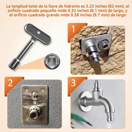Vista 6 de P1300-PART-13-KEY Llave de hidrante de incendios, llave de espita de agua para grifos de hidrante de pared, válvulas de manguera y válvulas