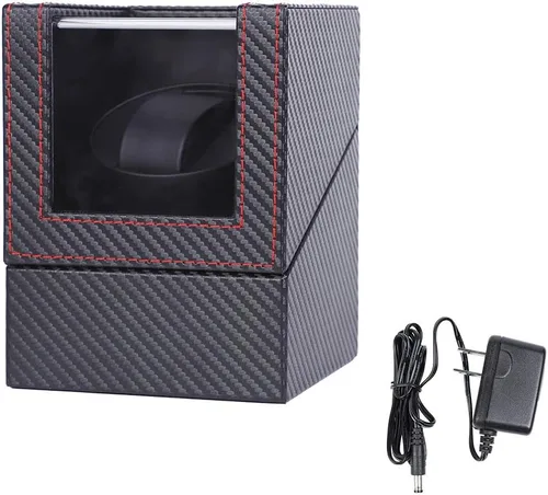 Vista 6 de Bobinadora automática de un solo reloj, en carcasa de madera y cuero negrocuero de fibra de carbono, motor japonés