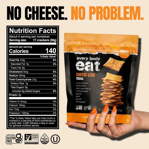 Vista 2 de Every Body Eat Snack Thins, sabor sin queso, vegano, sin gluten y sin lácteos (paquete de 2)