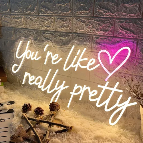 Vista 2 de Letrero de neón grande con texto en inglés "Your are Like Really Pretty", luces LED de neón para dormitorio, cumpleaños, boda, compromiso, fiesta