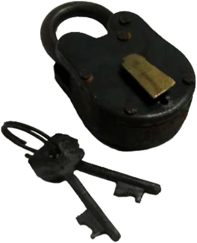 Vista 2 de Cerradura de estilo antiguo de 3" - Hierro con latón - Candado y llaves