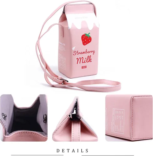 Vista 5 de LUI SUI Girls Fruits Banana Strawberry Milk Box Cross Body Purse Bag Women Phone Wallet Shoulder Bags