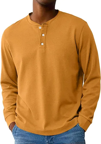 Vista 7 de Camisas de verano para hombre, camiseta Henley de manga larga con botones, estilo casual, M-3XL