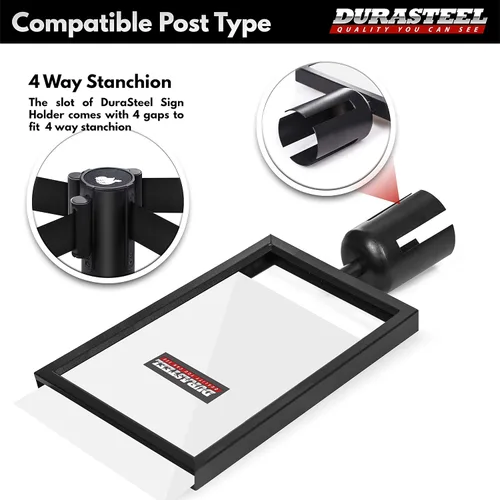 Vista 3 de DuraSteel Soporte de Letrero con Poste de Exhibición Vertical - Marco de Doble Cara para 8.5'' x 11'' - Control de Multitudes y Barrera de Cola